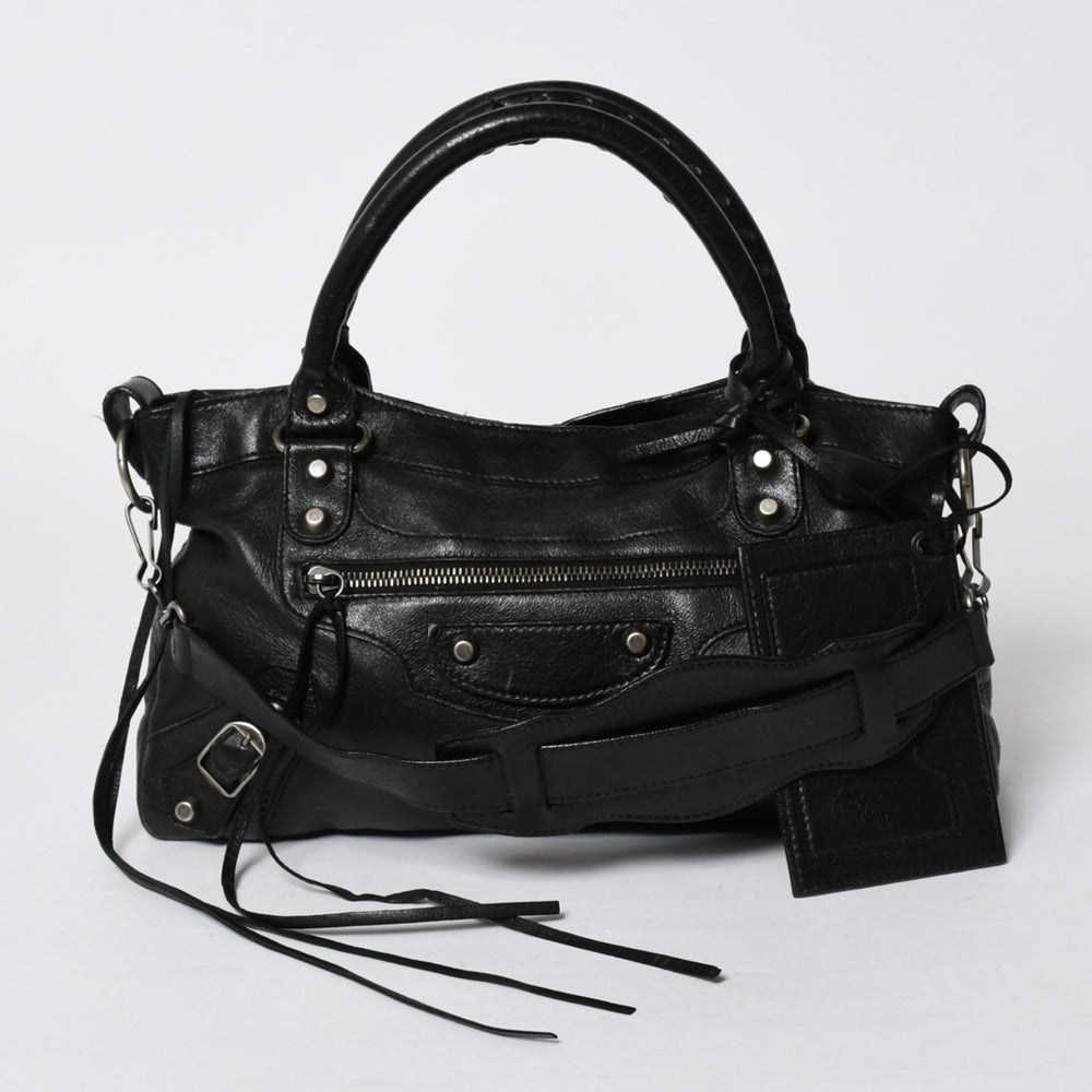 BALENCIAGA バレンシアガ ザ ファースト ハンドバッグ 103208 2WAY ショルダーバッグ ブラック レザー シルバー金具 美品 中古 4a007213