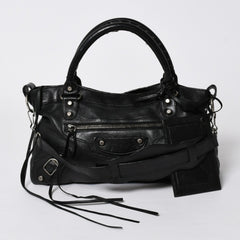 BALENCIAGA バレンシアガ ザ ファースト ハンドバッグ 103208 2WAY ショルダーバッグ ブラック レザー シルバー金具 美品 中古 4a007213