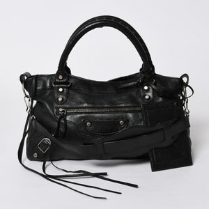 BALENCIAGA バレンシアガ ザ ファースト ハンドバッグ 103208 2WAY ショルダーバッグ ブラック レザー シルバー金具 美品 中古 4a007213
