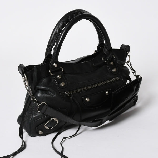 BALENCIAGA バレンシアガ ザ ファースト ハンドバッグ 103208 2WAY ショルダーバッグ ブラック レザー シルバー金具 美品 中古 4a007213