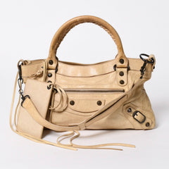 BALENCIAGA バレンシアガ THE FIRST ザ ファースト 2WAYバッグ 103208 レザー ベージュ ブラック金具 美品 中古 4a007063