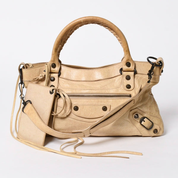 BALENCIAGA バレンシアガ THE FIRST ザ ファースト 2WAYバッグ 103208 レザー ベージュ ブラック金具 美品 中古 4a007063