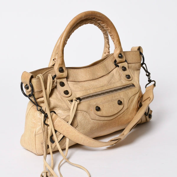 BALENCIAGA バレンシアガ THE FIRST ザ ファースト 2WAYバッグ 103208 レザー ベージュ ブラック金具 美品 中古 4a007063