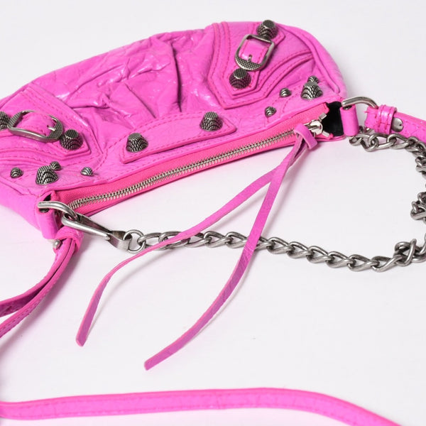 極美品 BALENCIAGA バレンシアガ Le Cagole ル・カゴール Mini Chain ミニ チェーン ショルダーバッグ ピンク 695814 中古 4a007218