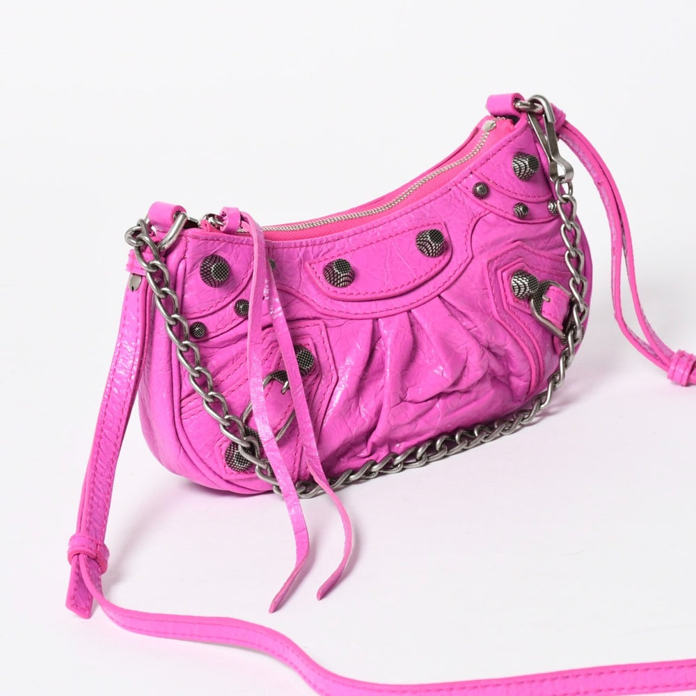 極美品 BALENCIAGA バレンシアガ Le Cagole ル・カゴール Mini Chain ミニ チェーン ショルダーバッグ ピンク 695814 中古 4a007218