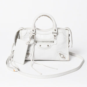 BALENCIAGA バレンシアガ Classic Nano City クラシック ナノ シティ 2WAYバッグ 505555 レザー ホワイト 美品 中古 4a007528