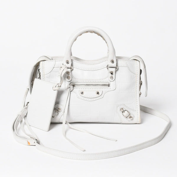 BALENCIAGA バレンシアガ Classic Nano City クラシック ナノ シティ 2WAYバッグ 505555 レザー ホワイト 美品 中古 4a007528