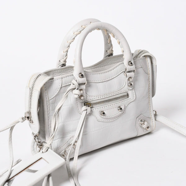 BALENCIAGA バレンシアガ Classic Nano City クラシック ナノ シティ 2WAYバッグ 505555 レザー ホワイト 美品 中古 4a007528