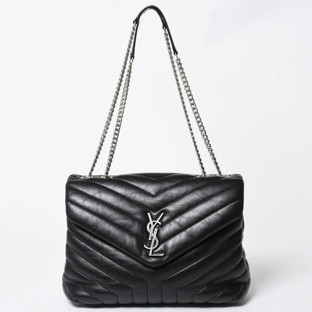 YVES SAINT LAURENT イヴサンローラン ルル チェーンバック ショルダーバッグ ミディアム カーフスキン GUE574946 ブラック 美品 中古 4a007364
