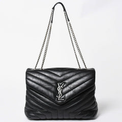 YVES SAINT LAURENT イヴサンローラン ルル チェーンバック ショルダーバッグ ミディアム カーフスキン GUE574946 ブラック 美品 中古 4a007364