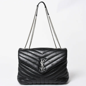 YVES SAINT LAURENT イヴサンローラン ルル チェーンバック ショルダーバッグ ミディアム カーフスキン GUE574946 ブラック 美品 中古 4a007364