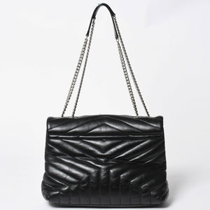 YVES SAINT LAURENT イヴサンローラン ルル チェーンバック ショルダーバッグ ミディアム カーフスキン GUE574946 ブラック 美品 中古 4a007364