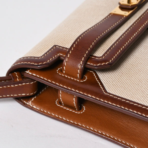 HERMES エルメス ケリー デペッシュ 25 クラッチバッグ ベージュ ブラウン トワルアッシュ バレニア Z刻 2021年製 GD金具 美品 中古 4a007217