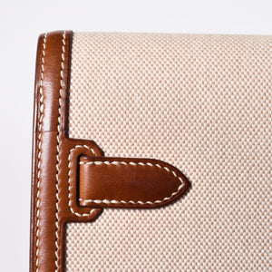 HERMES エルメス ケリー デペッシュ 25 クラッチバッグ ベージュ ブラウン トワルアッシュ バレニア Z刻 2021年製 GD金具 美品 中古 4a007217