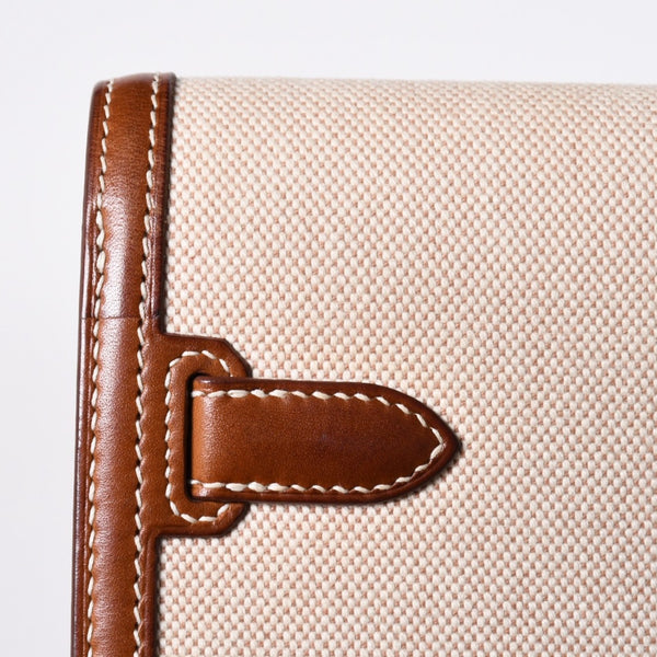 HERMES エルメス ケリー デペッシュ 25 クラッチバッグ ベージュ ブラウン トワルアッシュ バレニア Z刻 2021年製 GD金具 美品 中古 4a007217