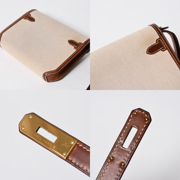 HERMES エルメス ケリー デペッシュ 25 クラッチバッグ ベージュ ブラウン トワルアッシュ バレニア Z刻 2021年製 GD金具 美品 中古 4a007217