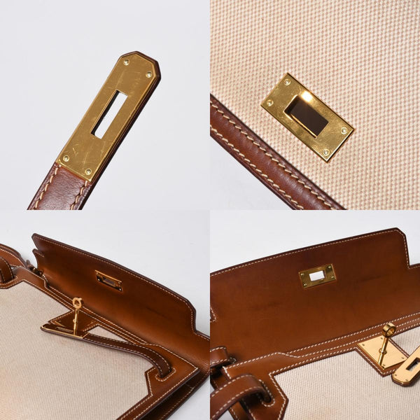HERMES エルメス ケリー デペッシュ 25 クラッチバッグ ベージュ ブラウン トワルアッシュ バレニア Z刻 2021年製 GD金具 美品 中古 4a007217