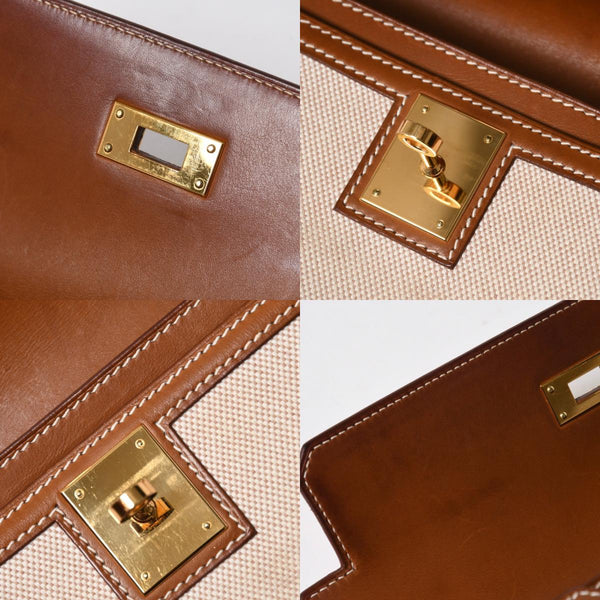HERMES エルメス ケリー デペッシュ 25 クラッチバッグ ベージュ ブラウン トワルアッシュ バレニア Z刻 2021年製 GD金具 美品 中古 4a007217
