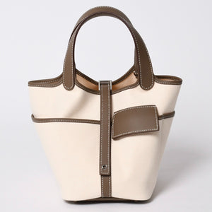 新品未使用 HERMES エルメス ピコタン ロック PM カーゴ ハンドバッグ エトゥープ エクリュ トワルゴエラン SV金具 W刻印 2024年製 中古 4a007220