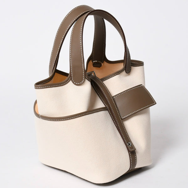 新品未使用 HERMES エルメス ピコタン ロック PM カーゴ ハンドバッグ エトゥープ エクリュ トワルゴエラン SV金具 W刻印 2024年製 中古 4a007220