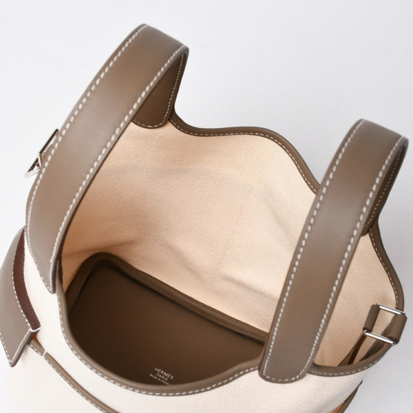 新品未使用 HERMES エルメス ピコタン ロック PM カーゴ ハンドバッグ エトゥープ エクリュ トワルゴエラン SV金具 W刻印 2024年製 中古 4a007220