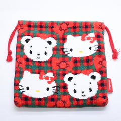 新品未使用 familiar ファミリア × HELLO KITTY ハローキティ 巾着 770347 XF チェック柄 レッド グリーン ホワイト 中古 4a007582
