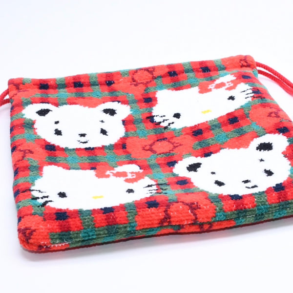 新品未使用 familiar ファミリア × HELLO KITTY ハローキティ 巾着 770347 XF チェック柄 レッド グリーン ホワイト 中古 4a007582