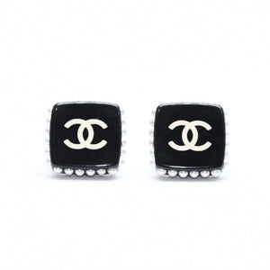 CHANEL シャネル ココマーク スクエア ピアス 重量約3.35g フェイクパール ブラック 樹脂系 両耳用 美品 中古 4a007539