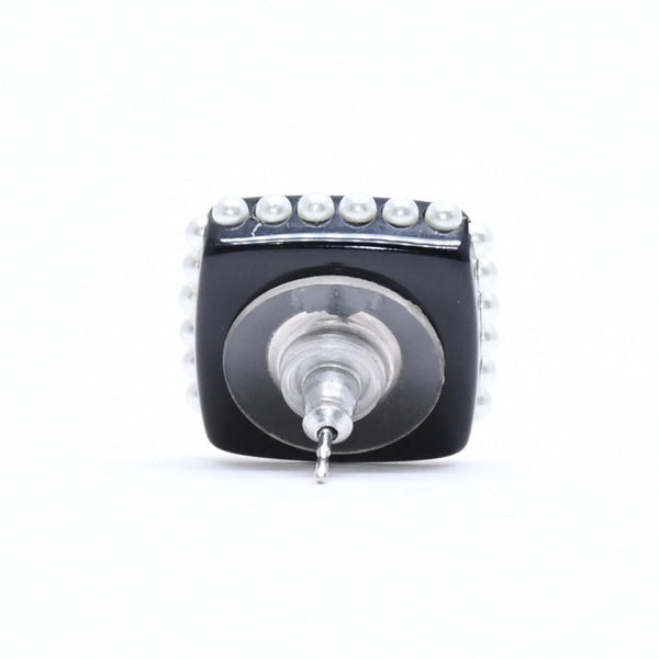 CHANEL シャネル ココマーク スクエア ピアス 重量約3.35g フェイクパール ブラック 樹脂系 両耳用 美品 中古 4a007539