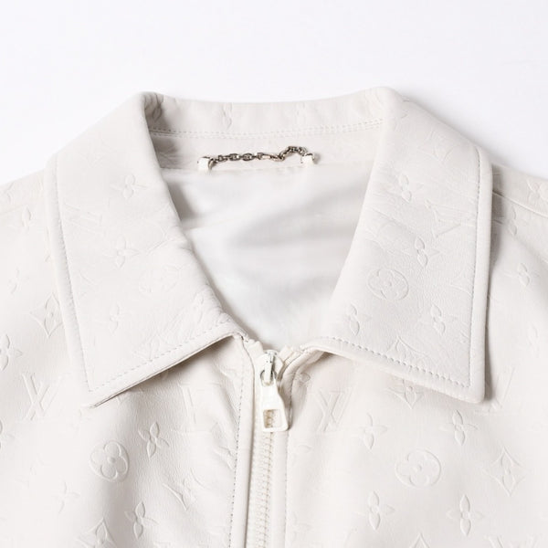 極美品 LOUIS VUITTON ルイヴィトン エンボス モノグラム ミックスレザーブルゾン RM231Q ZDA HML40E ラムレザー ホワイト サイズ48 中古 4a007237