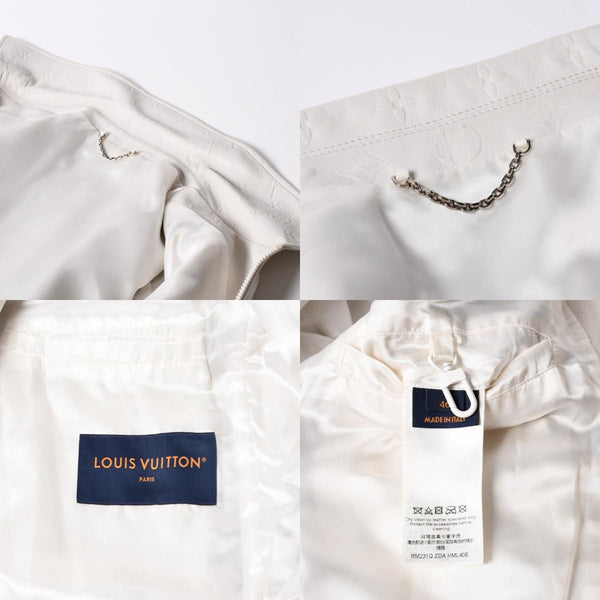 極美品 LOUIS VUITTON ルイヴィトン エンボス モノグラム ミックスレザーブルゾン RM231Q ZDA HML40E ラムレザー ホワイト サイズ48 中古 4a007237