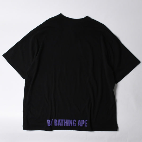 A BATHING APE アベイシングエイプ ワンピース 白髭 ロゴ 総柄 Tシャツ プリント ベイプ パープル サイズL 美品 中古 4a001301