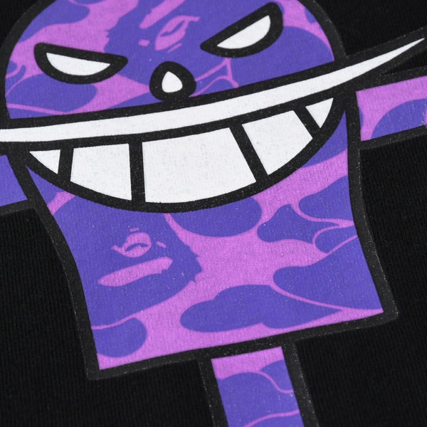 A BATHING APE アベイシングエイプ ワンピース 白髭 ロゴ 総柄 Tシャツ プリント ベイプ パープル サイズL 美品 中古 4a001301