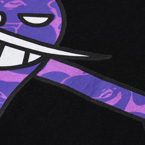 A BATHING APE アベイシングエイプ ワンピース 白髭 ロゴ 総柄 Tシャツ プリント ベイプ パープル サイズL 美品 中古 4a001301