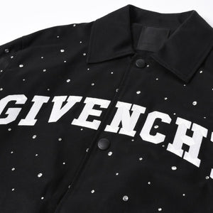 Givenchy ジバンシー リバーシブル コーチジャケット BM013814G1 サイズ46 ラインストーン ブラック クリア 刺繍ロゴ 美品 中古 4a007247