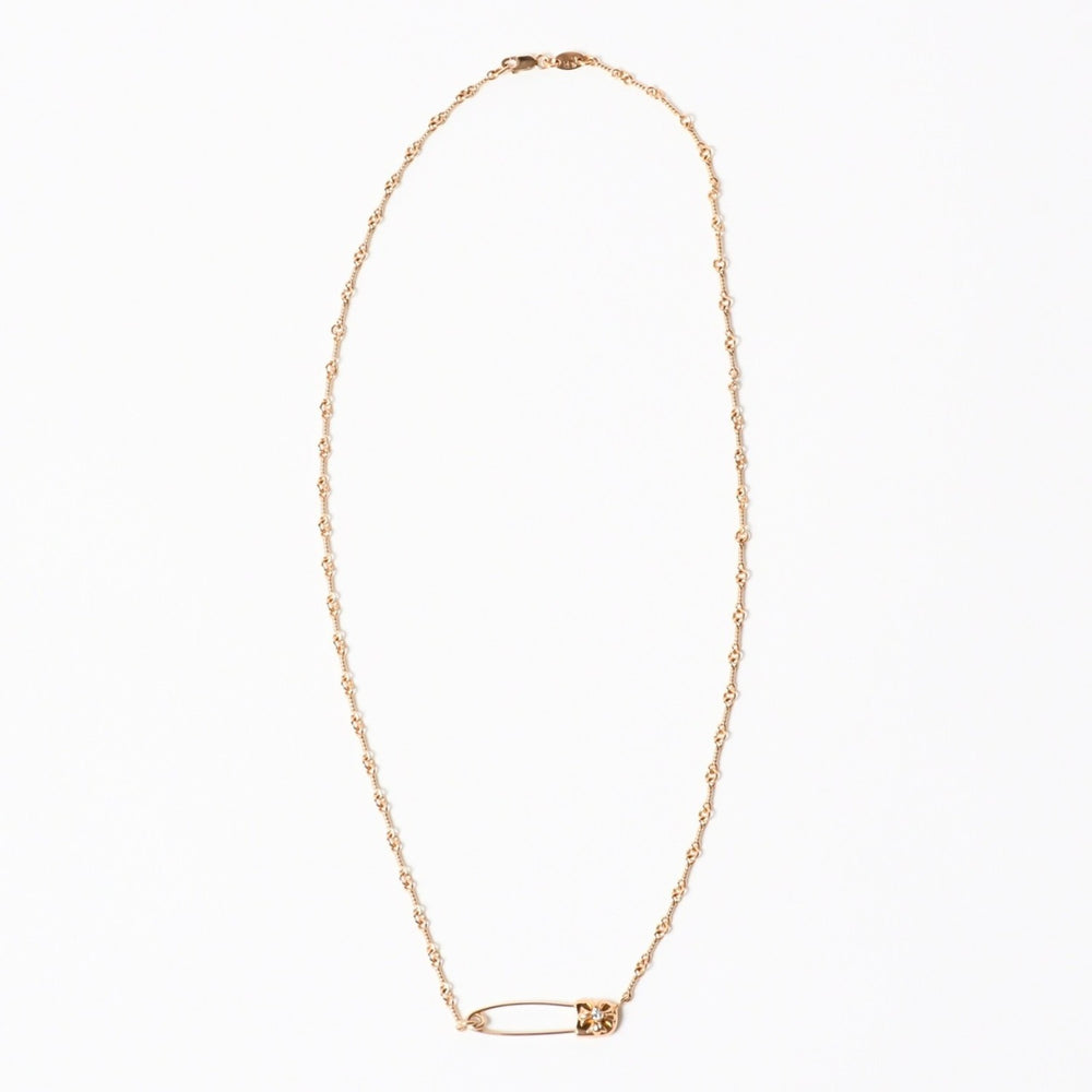 極美品 CHROME HEARTS クロムハーツ 22K セーフティピン ツイストチェーンネックレス 重量11.72g 20インチ ダイヤモンド ゴールド 中古 4a007265