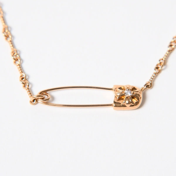 極美品 CHROME HEARTS クロムハーツ 22K セーフティピン ツイストチェーンネックレス 重量11.72g 20インチ ダイヤモンド ゴールド 中古 4a007265