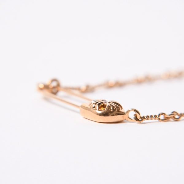 極美品 CHROME HEARTS クロムハーツ 22K セーフティピン ツイストチェーンネックレス 重量11.72g 20インチ ダイヤモンド ゴールド 中古 4a007265