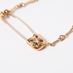 極美品 CHROME HEARTS クロムハーツ 22K セーフティピン ツイストチェーンネックレス 重量11.72g 20インチ ダイヤモンド ゴールド 中古 4a007265