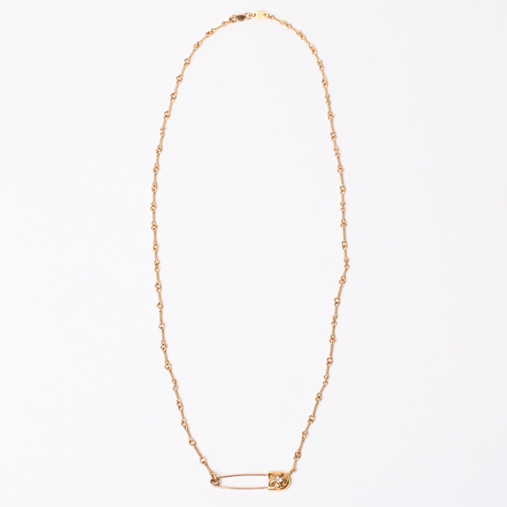 極美品 CHROME HEARTS クロムハーツ 22K セーフティピン ツイストチェーンネックレス 重量12.42g 20インチ ダイヤモンド ゴールド 中古 4a007266