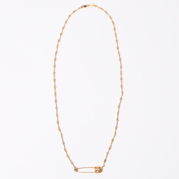 極美品 CHROME HEARTS クロムハーツ 22K セーフティピン ツイストチェーンネックレス 重量12.42g 20インチ ダイヤモンド ゴールド 中古 4a007266