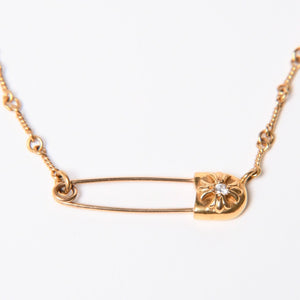 極美品 CHROME HEARTS クロムハーツ 22K セーフティピン ツイストチェーンネックレス 重量12.42g 20インチ ダイヤモンド ゴールド 中古 4a007266