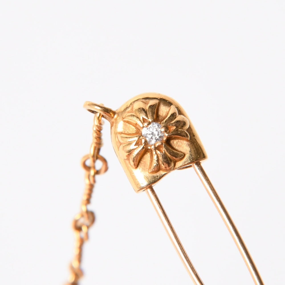 極美品 CHROME HEARTS クロムハーツ 22K セーフティピン ツイストチェーンネックレス 重量12.42g 20インチ ダイヤモンド ゴールド 中古 4a007266