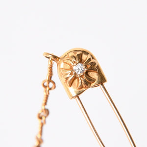 極美品 CHROME HEARTS クロムハーツ 22K セーフティピン ツイストチェーンネックレス 重量12.42g 20インチ ダイヤモンド ゴールド 中古 4a007266