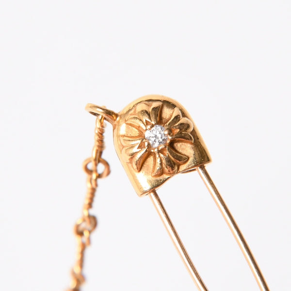 極美品 CHROME HEARTS クロムハーツ 22K セーフティピン ツイストチェーンネックレス 重量12.42g 20インチ ダイヤモンド ゴールド 中古 4a007266