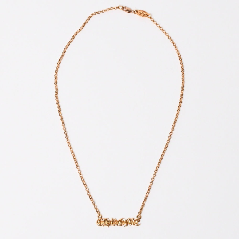 極美品 CHROME HEARTS クロムハーツ 22K HEARTS ロゴバーネックレス 重量9.34g 16インチ ゴールド アクセサリー 中古 4a007268