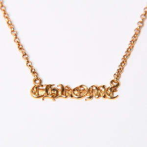 極美品 CHROME HEARTS クロムハーツ 22K HEARTS ロゴバーネックレス 重量9.34g 16インチ ゴールド アクセサリー 中古 4a007268