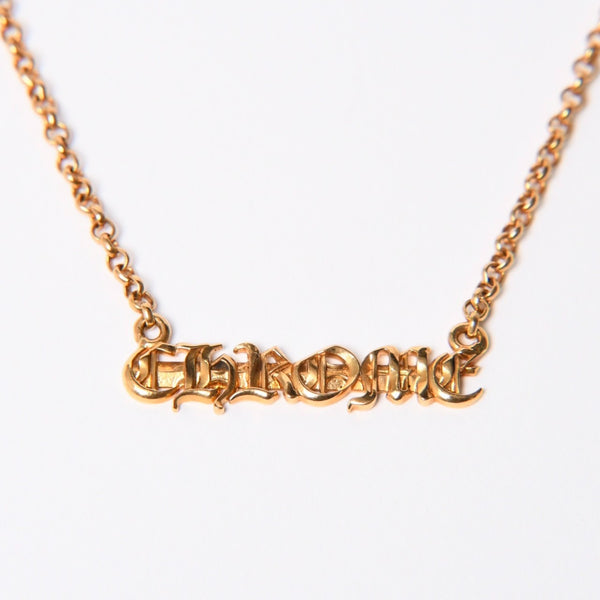 極美品 CHROME HEARTS クロムハーツ 22K HEARTS ロゴバーネックレス 重量9.34g 16インチ ゴールド アクセサリー 中古 4a007268