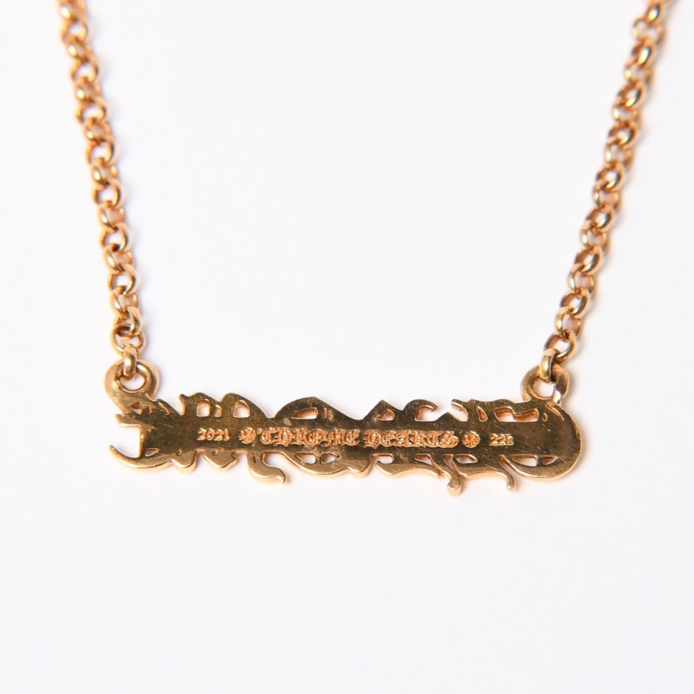 極美品 CHROME HEARTS クロムハーツ 22K HEARTS ロゴバーネックレス 重量9.34g 16インチ ゴールド アクセサリー 中古 4a007268