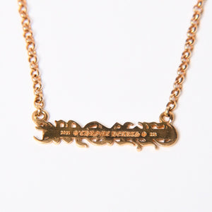 極美品 CHROME HEARTS クロムハーツ 22K HEARTS ロゴバーネックレス 重量9.34g 16インチ ゴールド アクセサリー 中古 4a007268